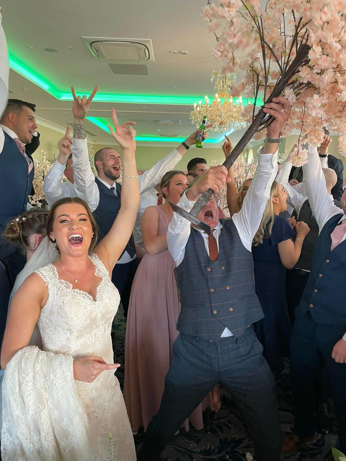 Bride enjoying Silver Service Singers Singing Waiters on her Wedding Day