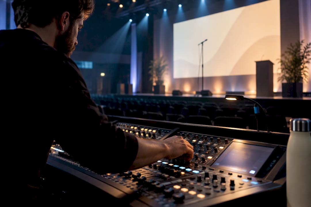Conference auditorium prepared for opening music