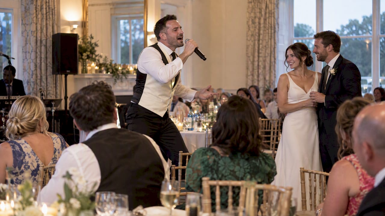 Singer performing Motown at a wedding reception