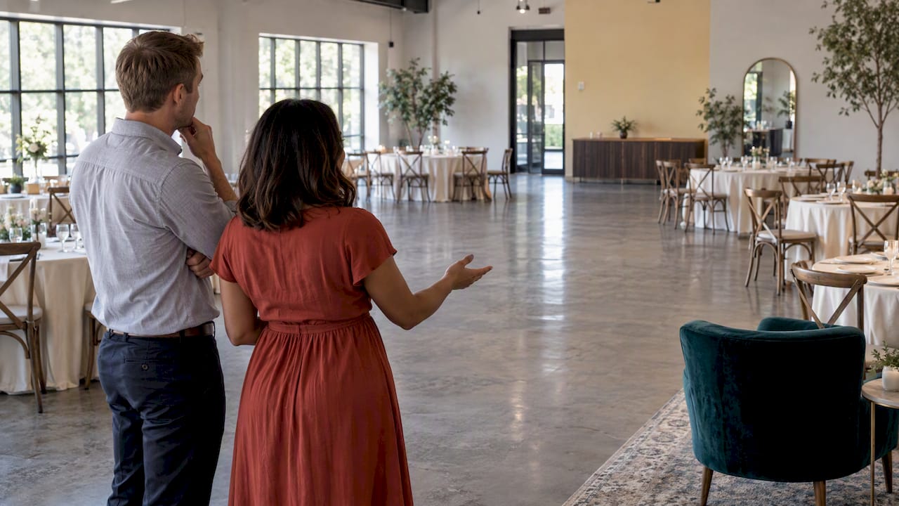 Couple considering entertainment in their wedding venue
